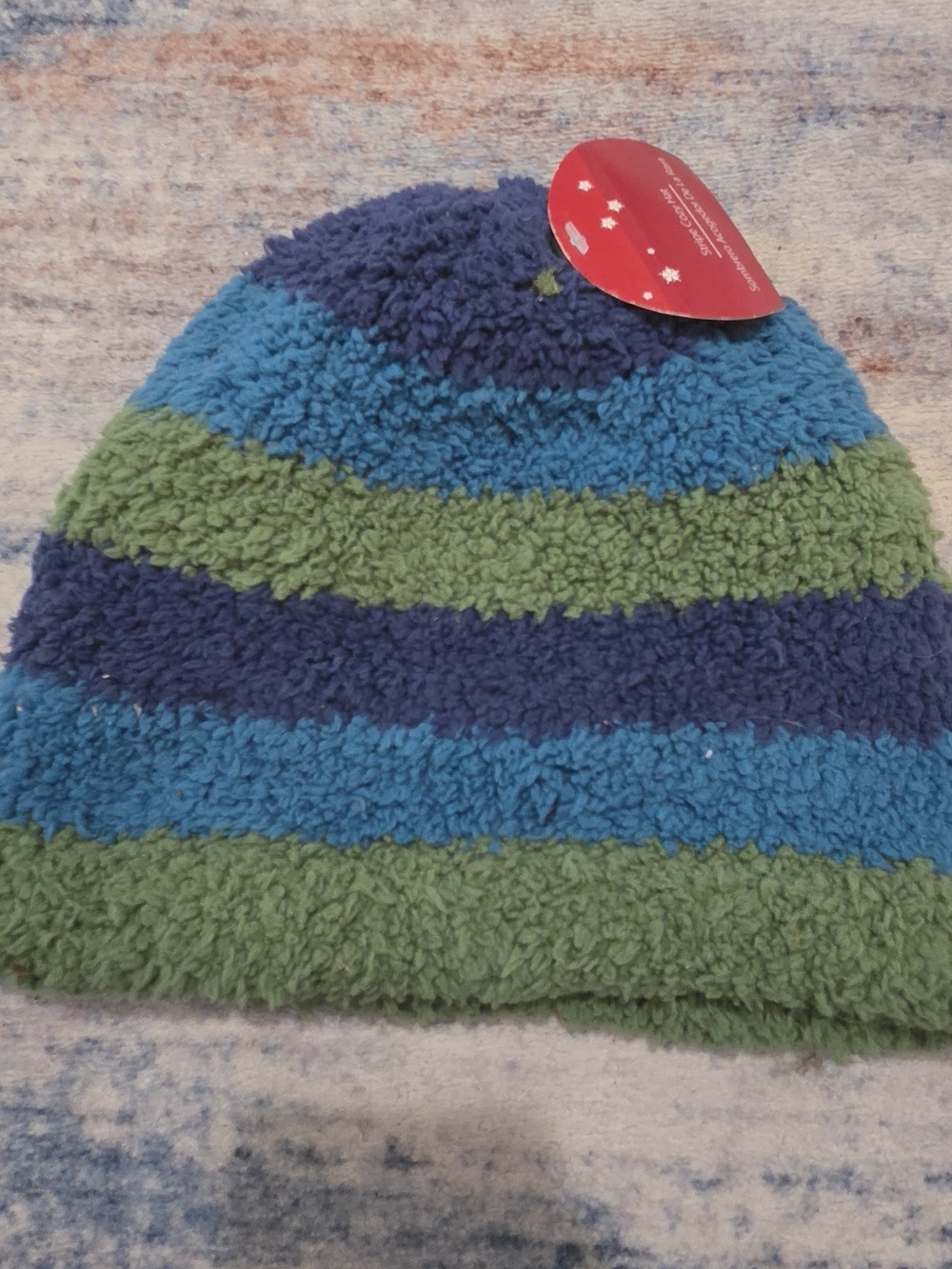 *Kids Cozy Stripe Beanie Hat in Blue & Green